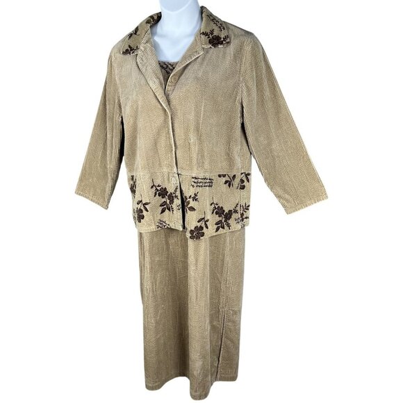 J G Hook Collection 14 Floral Corduroy Jacket Sleeveless Maxi Dress Set Retro - Picture 8 of 16